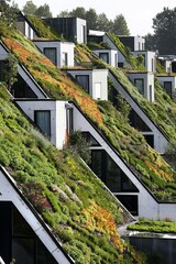 Wall Mural - Explore the impact of green roofs on urban housing. Discuss how green roofs can improve air quality and provide insulation
