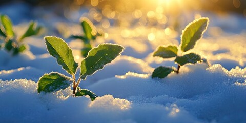 Poster - Close-up of plants in a snowfield.