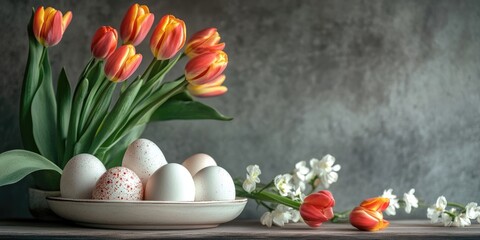 Aufkleber - Easter decor featuring eggs and tulips