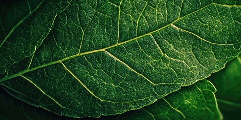 Fototapete - Green leaf texture backdrop. Copyspace.