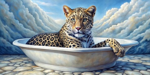 Sticker - portrait of a leopard in the bathroom