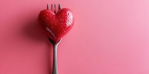 Poster - Happy Sweetest Day images. Heart on a fork. Heart shape against a pink background. Sweetest Day pink banner. Delightful American holiday.