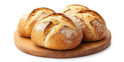 Poster - Handmade fresh round bread isolated on a white background.