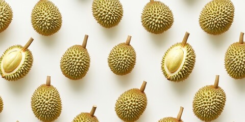 Sticker - Close-up of durian fruits set against a white background.