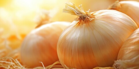 Poster - Overexposed golden brown fresh onion, close-up with selective focus.