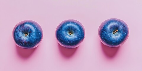 Poster - Blue apples on a pink pastel backdrop. Minimalistic style. Food concept.