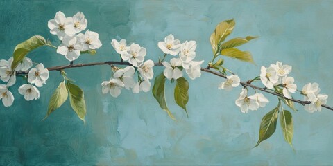 Poster - Spring branch of the blooming bird cherry tree