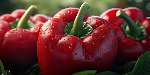 Poster - Close-up of three fresh red peppers.
