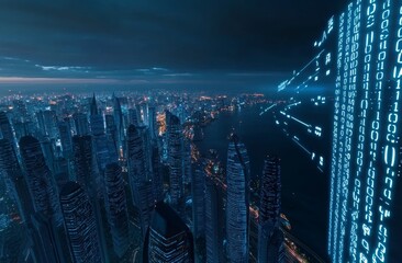 Aufkleber - A digital signature over an abstract city background at night