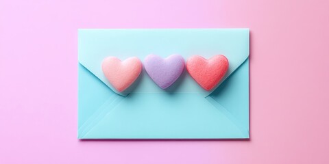 Aufkleber - sugar hearts on an envelope, set against a pastel-colored background
