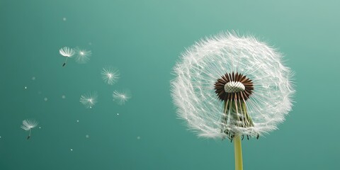 Poster - Dandelion with seeds set against a green background