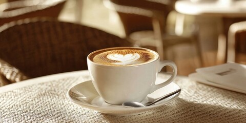 Poster - a cup of coffee at a cafe, morning photo of luvak cappuccino