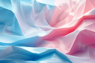 Poster - Abstract background with geometric shapes in pastel colors, featuring light blue and pink hues. The composition includes large paper sheets arranged to create an intricate pattern, giving the impressi