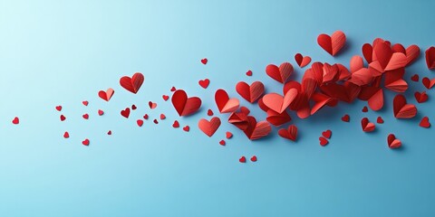 Wall Mural - Flying red paper hearts. Valentine's Day. Representation of love. Copy space.