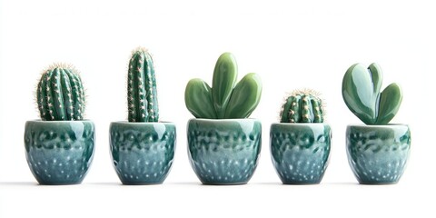 Aufkleber - Artificial cactus in ceramic pots against a white background with a clipping path.