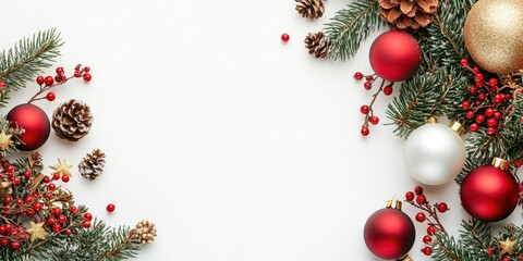 Poster - Christmas and New Year decorations on a white background with copyspace.
