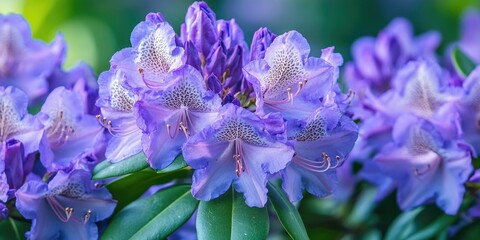 Poster - Beautiful purple flowers of Rhododendron ponticum, known as common rhododendron or pontic rhododendron. Close-up.