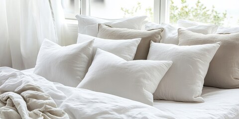 Poster - white cushions on the white bed