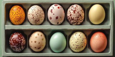 Poster - Easter Eggs arranged in an Egg Box (top view layout)