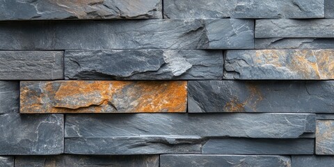 Leinwandbilder - Slate stone wall texture and background, seen from outdoors. Background Texture