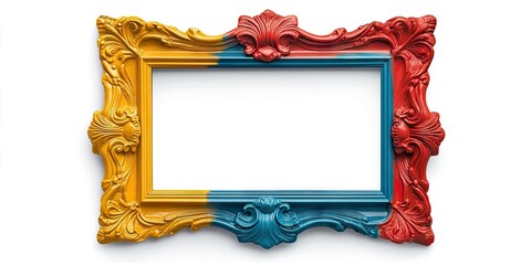 Poster - Contemporary brightly colored plastic picture frame with an antique design, isolated on a white background.