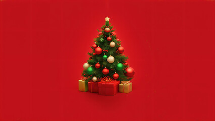 christmas tree on red background