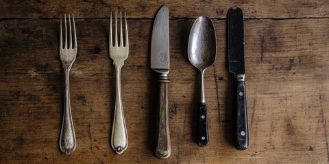 Poster - Cutlery on a timber surface.