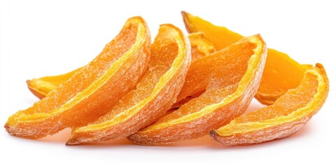 Poster - Dried sugar mango orange slices isolated on a white background