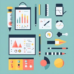 Poster - Flat Design Business Illustration   Charts  Graphs  and Tools