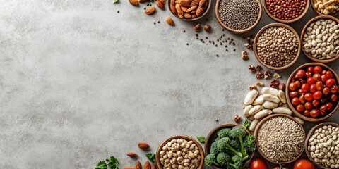 Canvas Print - Keto diet. Rows of vegetable seeds and nuts. Clear space from a top view.