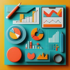 Poster - 3D Colorful Chart and Graph Design on Teal Background