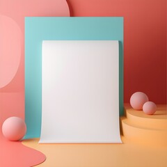 Poster - Abstract Minimalist Background with White Paper  Peach and Teal Colors