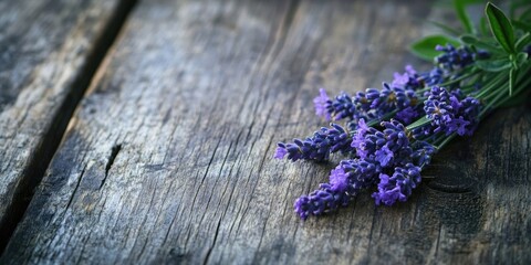 Poster - Lavender resting on a wooden surface