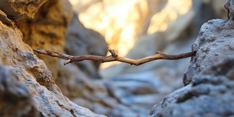 Poster - dried branch in a narrow opening in front of a blurred background