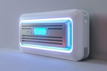 Poster - Futuristic device glowing with blue light, showcasing advanced technology and innovation