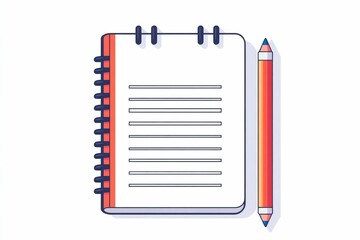 Poster - Minimalist icon depicting a sketchbook colored markers and a pencil in a clean modern style isolated on a white background  This graphic represents creativity education design