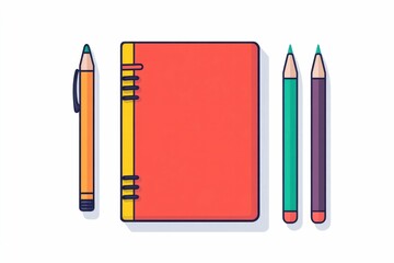 Poster - Stylized icon depicting a sketchbook  assorted colored markers  and pencil in a clean  modern design on a pure white background  This versatile graphic element can be used for stationery
