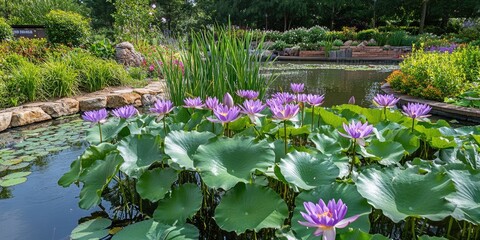 Poster - Lotus blooming in purple or water lily is beautiful and natural in the garden.