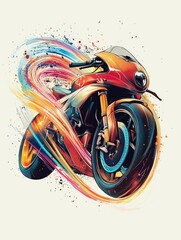 Poster - A dynamic and captivating showcasing a futuristic motorcycle design with vibrant neon trails and a graffiti inspired  digital art style  set against a clean white background