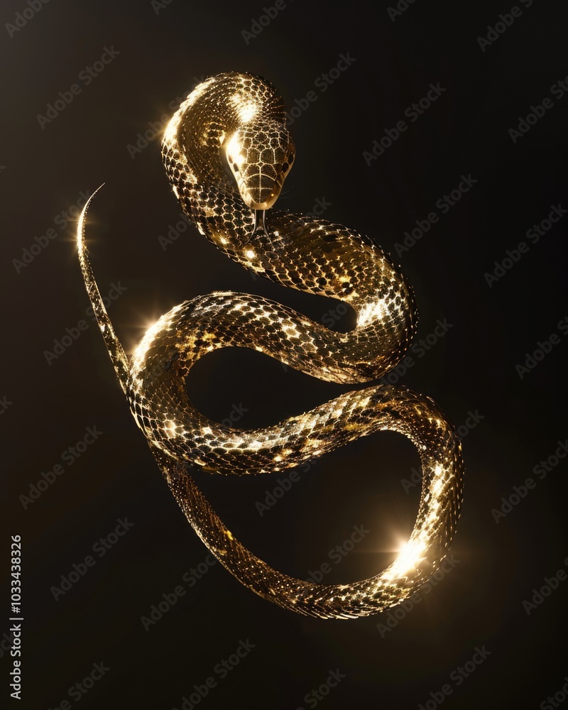 Snake symbol of the year 2025. Beautiful golden snake on a black ...