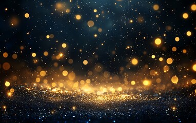 Fototapete - A stunning display of shimmering golden and blue bokeh lights creating a magical, ethereal atmosphere.