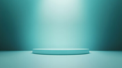 Canvas Print - Abstract pastel teal color and gradient cyan light background with mint green table backdrops display product design. Turquoise empty space room for showing. Blur 3D render podium stage vector texture