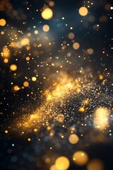 Poster - A shimmering blend of golden particles and soft lights, creating a mesmerizing cosmic effect against a dark background.