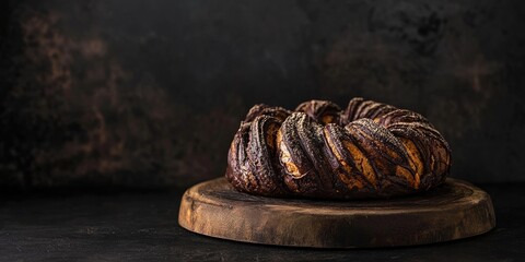 Poster - Chocolate babka on a dark background.