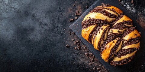 Poster - Chocolate babka on a dark background.