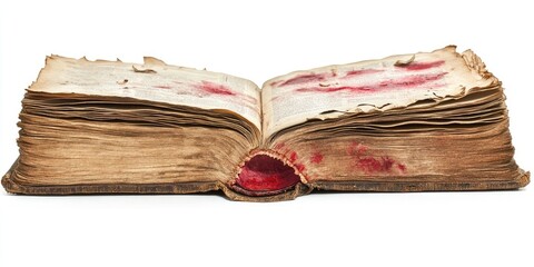 Poster - old book with red stains, isolated on a white background