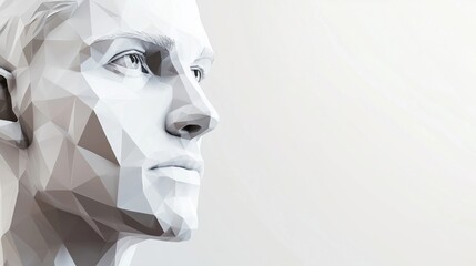 Poster - Polygonal human face profile, 3D rendering, white geometric design