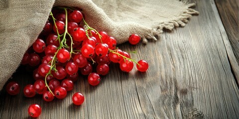Poster - Fresh red currants on a wooden table, close-up image with selective focus.