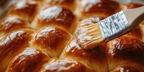 Poster - Brioche is glazed with a brush - close-up of the dessert.
