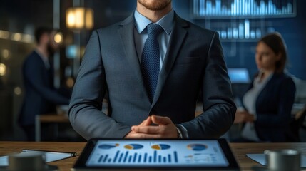 Poster - Businessman at Table with Data Presentation